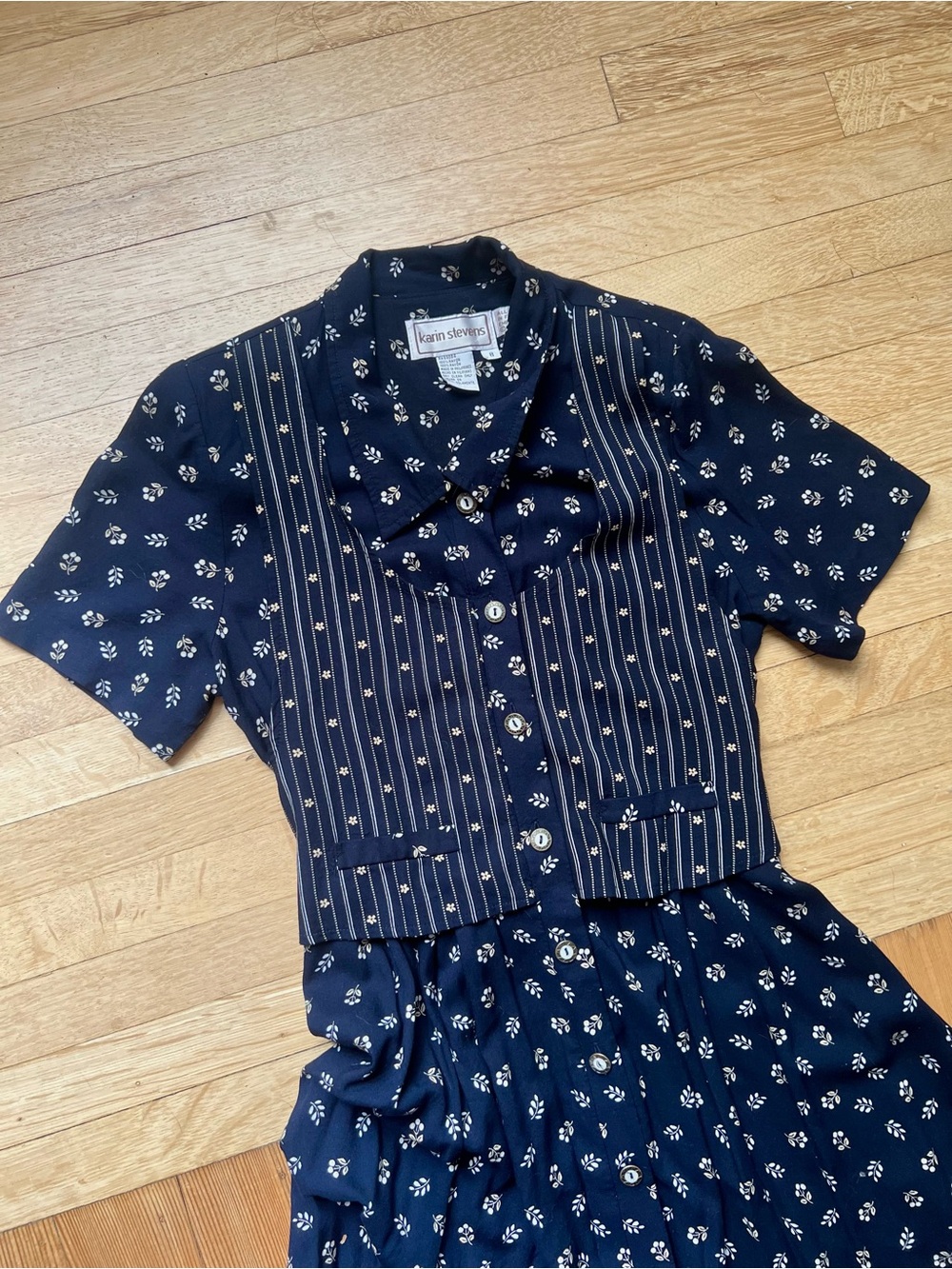Vintage navy blue floral twee dress s/m